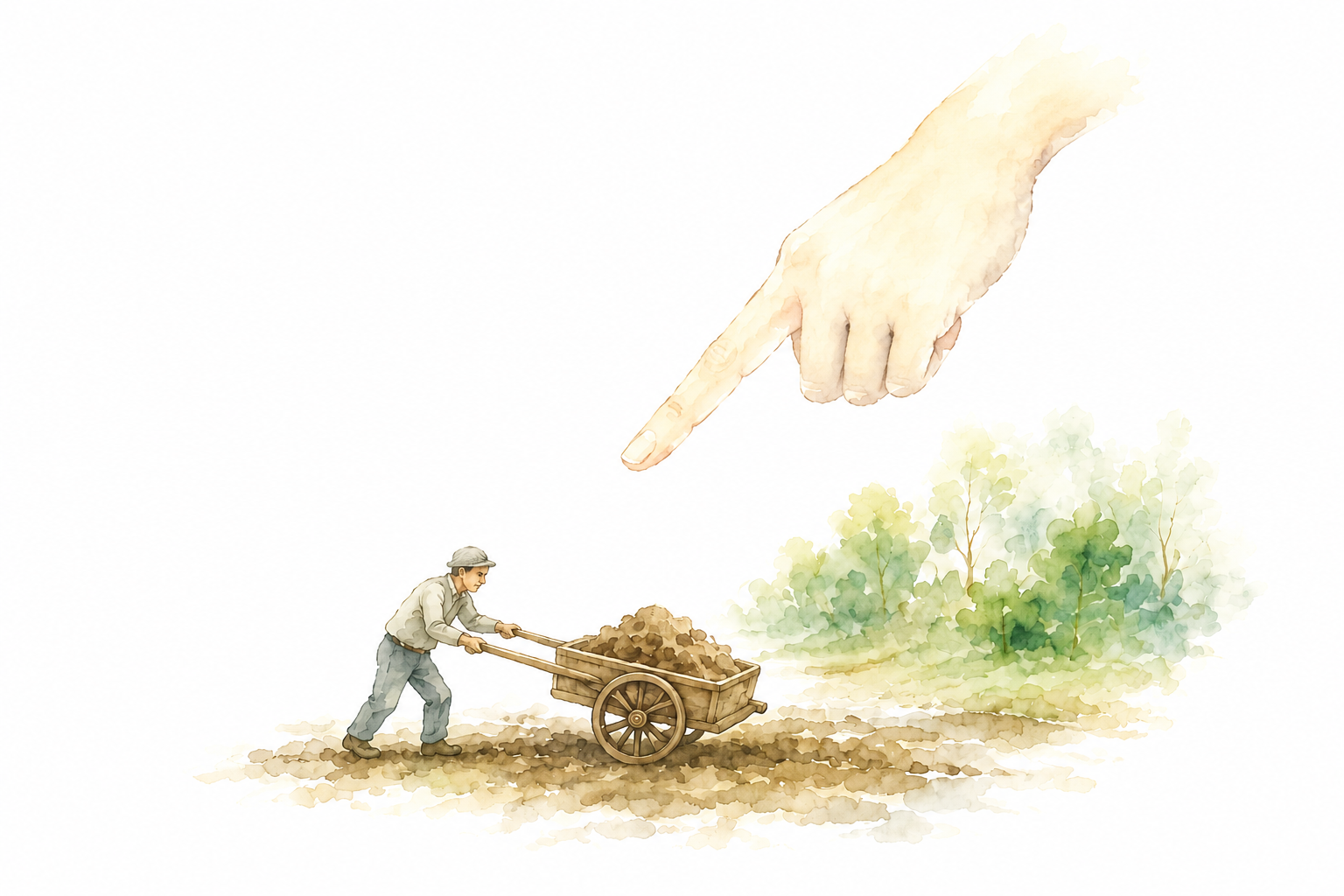 仏様の指と荷車のイラスト